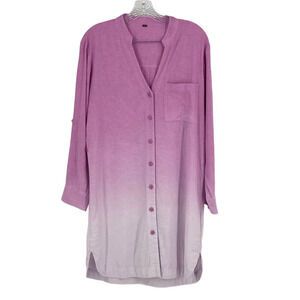 Young Fabulous & Broke Oceanside Shirt Dress Linen Thistle Ombre Purple White